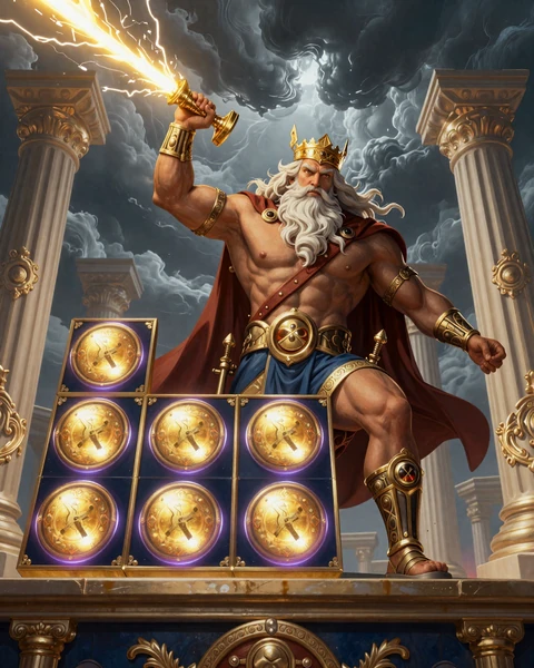 Zeus mit goldenen Blitzen aus Gates of Olympus von Pragmatic Play - Top Slot bei Legiano Casino